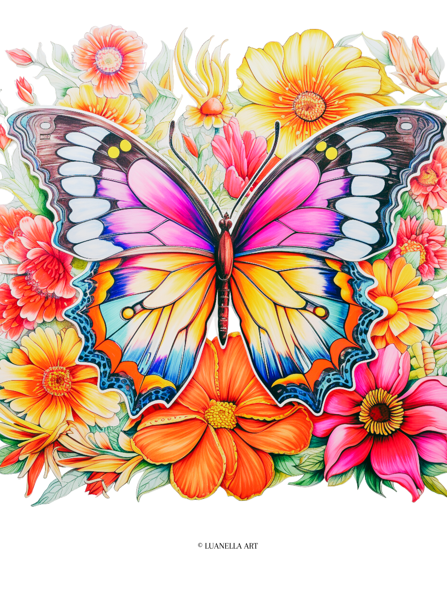 Butterfly with flowers background | Art Print | Instant Digital Downlo –  Luanella Art